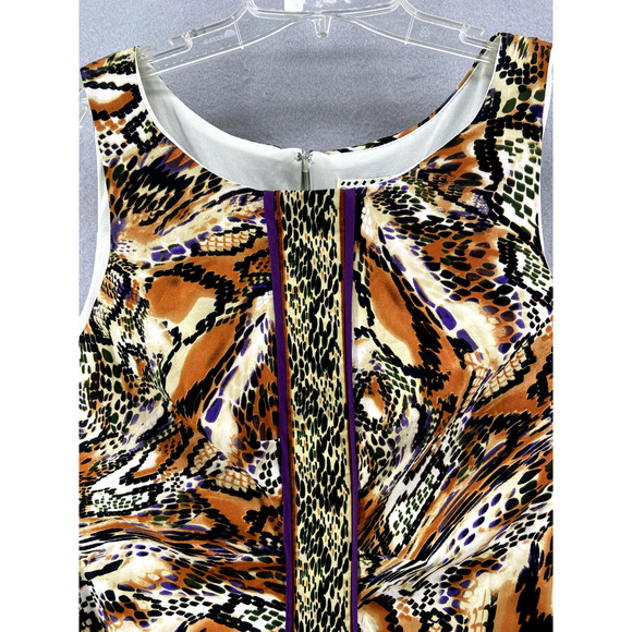 ICE Dress Womens Size 14 Brown Animal Print Multicolor Sleeveless Lined Contrast - Picture 3 of 11